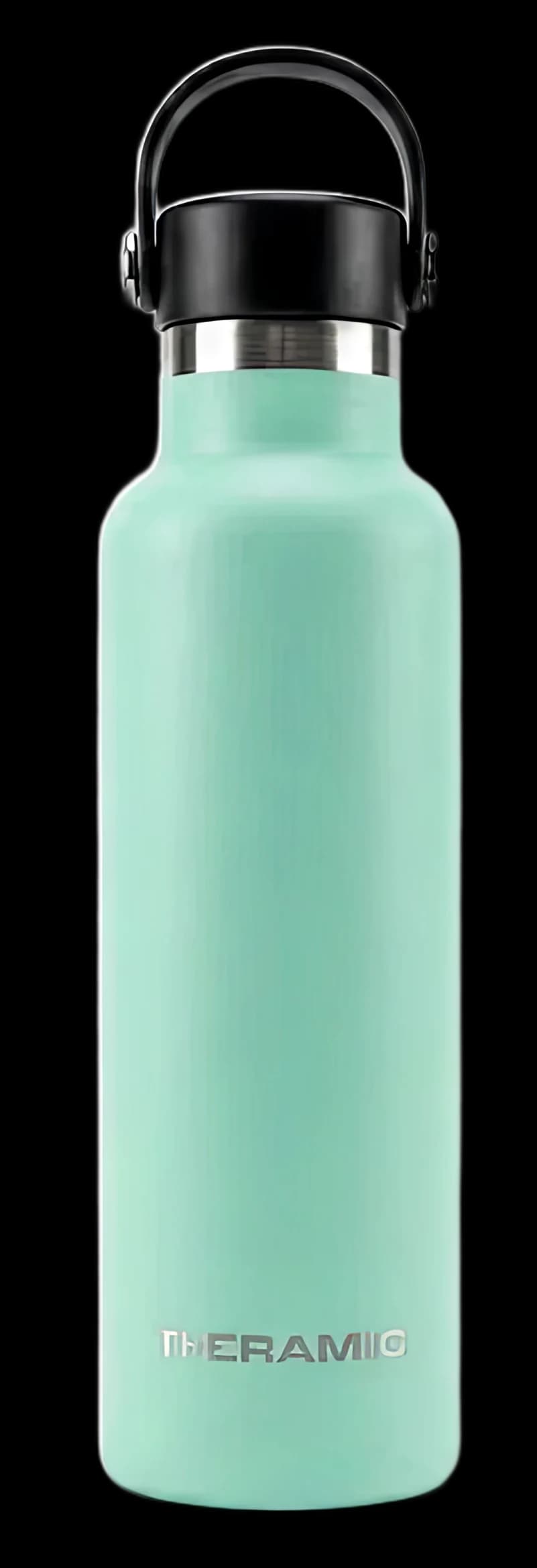 Botella Theramic en acabado Menta, de frente y con el tapón puesto