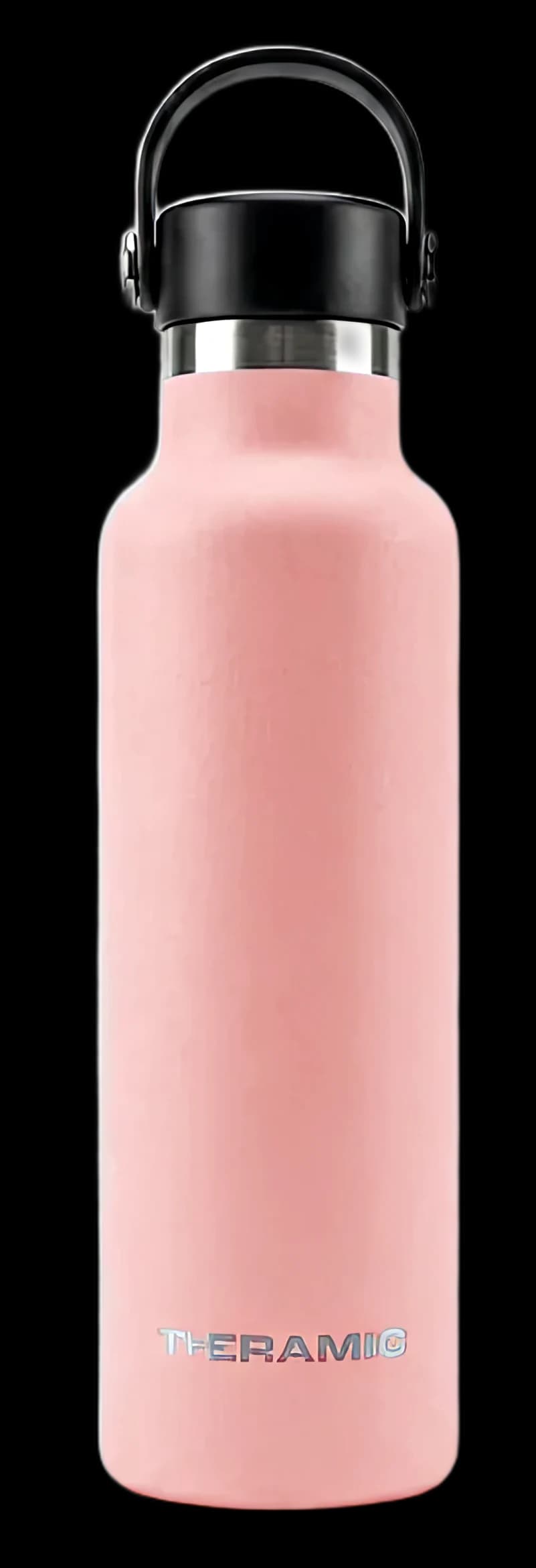 Botella Theramic en acabado Rosa, de frente y con el tapón puesto